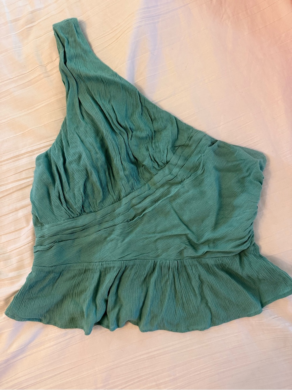 Free People Teal One-Shoulder Peplum Blouse